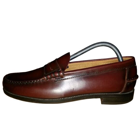 Florsheim Penny Loafers Men Sz 8‎ D Maroon Patent Leather Low Heel Preppy Work - Picture 1 of 9